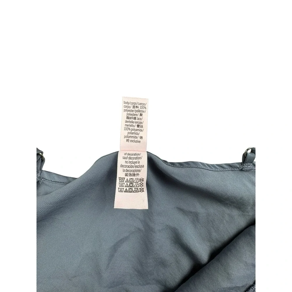 Victoria's Secret Gray Lace Trim Satin Slip Chemise‎ Nightgown Women M